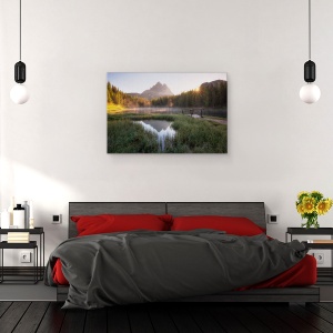 Tablou canvas - Tacerea Diminetii, Pod, Munte, Varf, Apa, Soare, 40 x 60 cm - Img 3