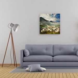 Tablou canvas - Tacerea Mieilor, Munte, Peisaj, Animal, Ceata, Nori, 60 x 60 cm - Img 2