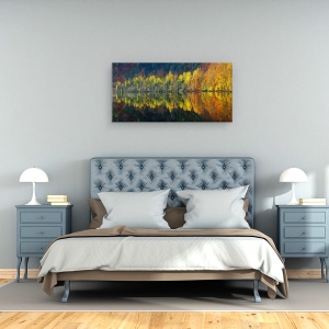 Tablou canvas - Tacerea Toamnei, Reflectie, Frunza, Copaci, Apa, 50 x 100 cm - Img 3
