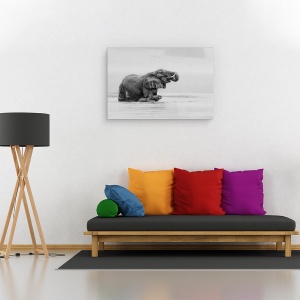Tablou canvas - Traversarea Raului Cu Mama, Trecere, Alb-Negru, Elefanti, 80 x 120 cm - Img 2
