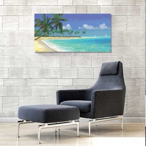 Tablou Canvas - Tropical, Plaja, Mare, Nisip, Valuri, Palmieri, Vara 50 x 100 cm - Img 2