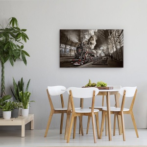 Tablou canvas - Ultimul Mohican, Tren, Statie, Fum, Montaj, Ireal, 50 x 80 cm - Img 4