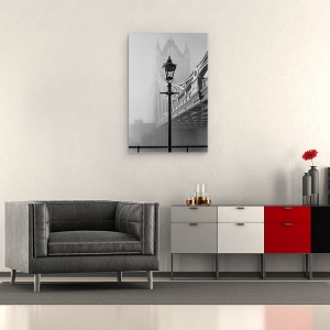 Tablou canvas - Un Pod Prea Indepartat, Arhitectura, Alb-Negru, Lampa Stradala, 40 x 60 cm - Img 2