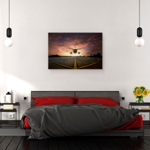 Tablou canvas - Urmarind Apusul, Aeronava, Avion, Aterizare, Transport, Aeroport, 60 x 90 cm - Img 3