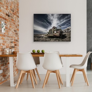 Tablou canvas - Vechiul Jeep Rusesc, Islanda, Peisaj, Epava, Naufragiat, Masina, 75 x 100 cm - Img 4