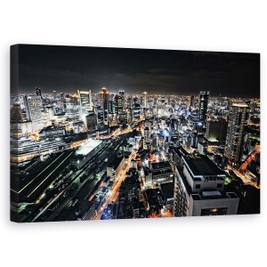Tablou canvas - Vedere Nocturna In Osaka, Noapte, Peisaj Urban, Neon, Japonia, 50 x 80 cm