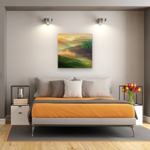 Tablou Canvas - Vise De Dimineata, Peisaj, Toscana, Vale, Casa, Lumina, 90 x 90 cm - Img 3