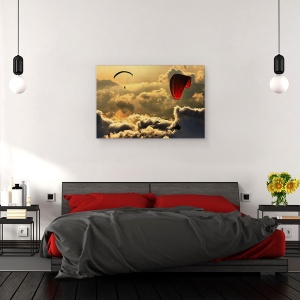 Tablou canvas - Zbor Cu Parapanta, Parasuta, Aripa, Apus De Soare, Nori, 60 x 90 cm - Img 3