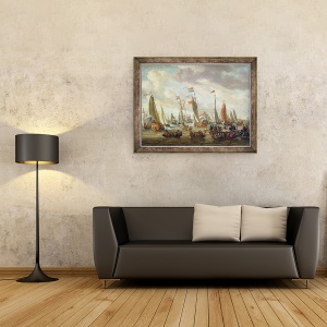 Tablou inramat - Abraham Storck - tarul Petru I 1672-1725 viziteaza Anglia in ianuarie 1698, 60 x 80 cm - Img 2