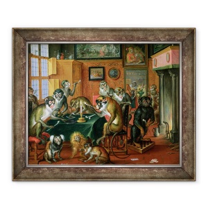 Tablou inramat - Abraham Teniers - Camera de fumatori cu maimute, 50 x 60 cm
