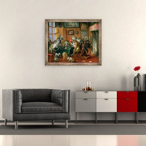 Tablou inramat - Abraham Teniers - Camera de fumatori cu maimute, 50 x 60 cm - Img 2