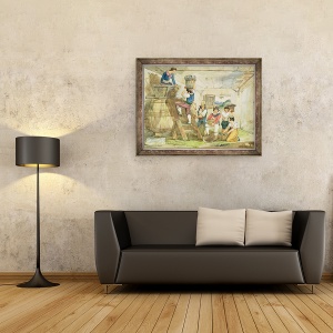 Tablou inramat - Achille Pinelli - Culegatorii de struguri care transporta struguri catre presa, 70 x 90 cm - Img 3