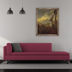 Tablou inramat - Adam Pynacker - Peisaj montan cu capre si pasari, 50 x 60 cm - Img 2