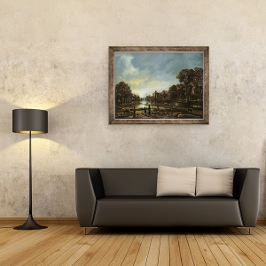 Tablou inramat - Aert van der Neer - Peisajul raului Lunii cu vile pe malurile impadurite, 60 x 80 cm - Img 2