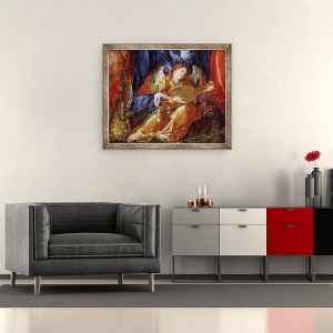 Tablou inramat - Albrecht Durer - Sarbatoarea ghirlandelor de trandafiri, detaliu al muzicianului inger, 50 x 60 cm - Img 2