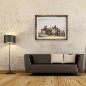 Tablou inramat - Alfred Jacob Miller - Furnizarea taberei cu carne de bivol, 70 x 90 cm - Img 2