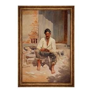 Tablou Inramat - Almeida Junior - Cutting Tobacco, Rama Auriu, 60 x 90 cm
