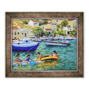 Tablou inramat - Andrew Macara - Distractie in barci, Symi, Grecia, 50 x 60 cm