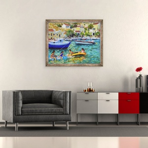 Tablou inramat - Andrew Macara - Distractie in barci, Symi, Grecia, 50 x 60 cm - Img 2