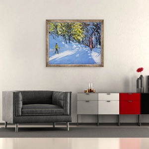 Tablou inramat - Andrew Macara - Schi prin padure, La Clusaz, 50 x 60 cm - Img 2