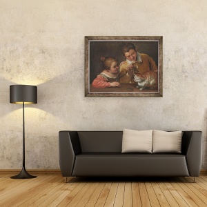 Tablou inramat - Annibale Carracci - Doi Copii tachineaza o pisica, 70 x 90 cm - Img 2