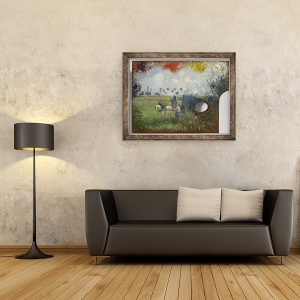 Tablou inramat - Camille Pissarro - Paleta artistului cu un peisaj, 60 x 80 cm - Img 2