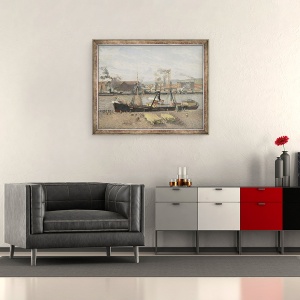 Tablou inramat - Camille Pissarro - Portul Rouen, Lemn de descarcare, 50 x 60 cm - Img 2