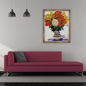 Tablou inramat - Christopher Ryland - Crizanteme intr-un ulcior cu model, 50 x 60 cm - Img 2