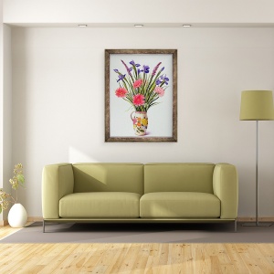 Tablou inramat - Christopher Ryland - Irisuri si Gerbera intr-un ulcior olandez, 60 x 80 cm - Img 2