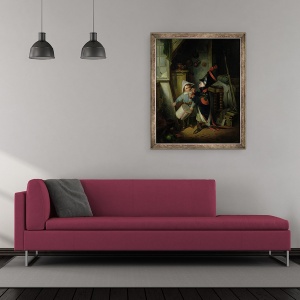 Tablou inramat - Claude Jacquand - Doi baieti imbracati in soldati, 50 x 60 cm - Img 2
