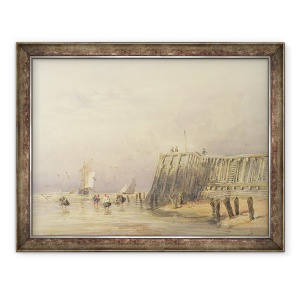 Tablou inramat - David Cox - Seascape cu barje de navigatie si figuri care se plimba off-shore, 60 x 80 cm