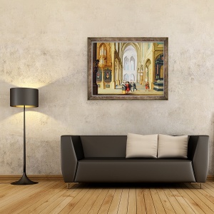 Tablou inramat - Dirck van Deelen - Figuri elegante intr-o biserica gotica, 60 x 80 cm - Img 2