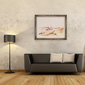 Tablou inramat - Edouard Riou - Un vapor turcesc cu vasle care urca pe Canalul Suez, 60 x 80 cm - Img 2