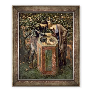 Tablou inramat - Edward Coley Burne-Jones - Capul Baleful, ilustrare din Paradisul pamantesc William Morris, Perseu arata Andromeda capul Meduzei reflectat intr-o fantana, 50 x 60 cm