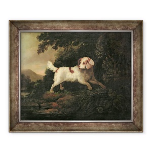Tablou inramat - Edward Cooper - Studiul Spaniel stangaci in Peisajul raului impadurit, 50 x 60 cm