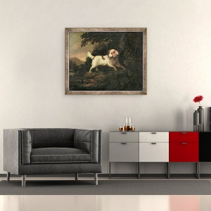 Tablou inramat - Edward Cooper - Studiul Spaniel stangaci in Peisajul raului impadurit, 50 x 60 cm - Img 2