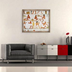 Tablou inramat - Egyptian 18th Dynasty - Gravura si lustruire vase in aur si argint, 50 x 60 cm - Img 2