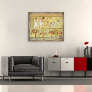 Tablou inramat - Egyptian 19th Dynasty - Sennedjem si sotia sa in camp semanat si de prelucrare, de la mormantul din Sennedjem, satul muncitorilor, 50 x 60 cm - Img 2