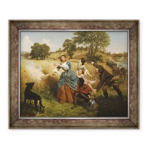 Tablou inramat - Emanuel Gottlieb Leutze - Doamna Schuyler arzand campurile de grau pe abordarea britanicilor, 50 x 60 cm