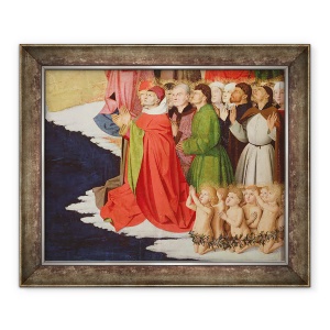 Tablou inramat - Enguerrand Quarton - Clerici si copii, detalii de la incoronarea Fecioarei, 50 x 60 cm