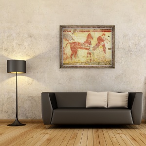 Tablou inramat - Etruscan - Doi cai si un muzician, din mormantul lui Giustiniani, 70 x 90 cm - Img 2