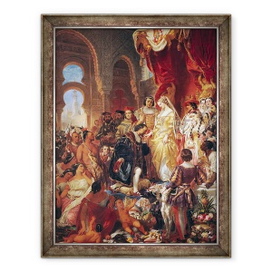Tablou inramat - Eugene Deveria - Receptia lui Cristofor Columb 1450-1506 de Ferdinand al II-lea 1452-1516 de Aragon si Isabella 1451-1504 din Castilia, 70 x 90 cm