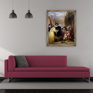 Tablou inramat - Eugene Deveria - Scena finala a lui Les Fourberies de Scap de Moliere 1622-73, 70 x 85 cm - Img 2