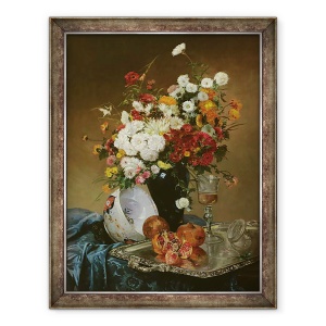 Tablou inramat - Eugene Henri Cauchois - Natura moarta cu flori si rodii, 60 x 80 cm