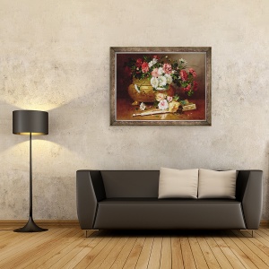 Tablou inramat - Eugene Henri Cauchois - Natura moarta cu un ventilator, 70 x 90 cm - Img 2
