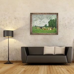 Tablou inramat - Eugene Louis Boudin - Pasune in Fervaques sau, Vaci intr-o pasune, 60 x 80 cm - Img 2