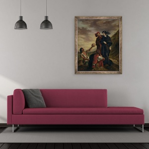 Tablou inramat - Ferdinand Victor Eugene Delacroix - Hamlet si Horatio in cimitir, de la scena 1, 70 x 85 cm - Img 2