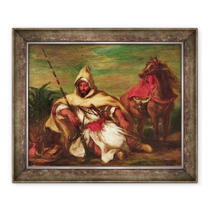 Tablou inramat - Ferdinand Victor Eugene Delacroix - Soldat marocan stand langa calul sau, 70 x 85 cm