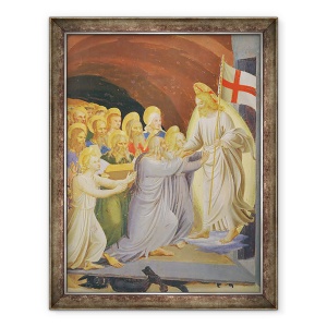 Tablou inramat - Fra Angelico - Scene din viata lui Hristos, al treilea panou reprezentand coborarea in Limo detaliu al grupului inaintea lui Hristos, 60 x 80 cm