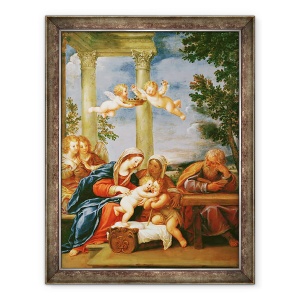 Tablou inramat - Francesco Albani - Sfanta familie cu Sfanta Elisabeta si Sfantul Ioan Botezatorul, 60 x 80 cm